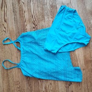 (L) Crochet Tankini Swimsuit Pool Beach Vacation Resortwear Coastal Swimwear